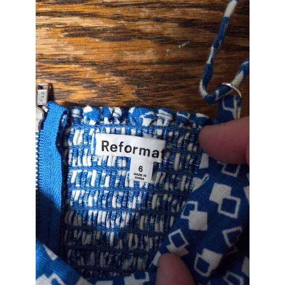 Reformation Samba blue&white patterned linen tank top sz 6 - Picture 2 of 4